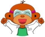 My mascot, SwiftCraftyMonkey, a brown cartoon monkey in a lab coat and goggles, whose arms are up in celebration of the awesomeness of chemistry.