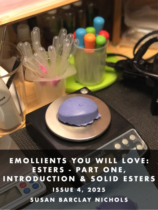A purple shampoo bar on a scale surrounded by colourful pipettes.