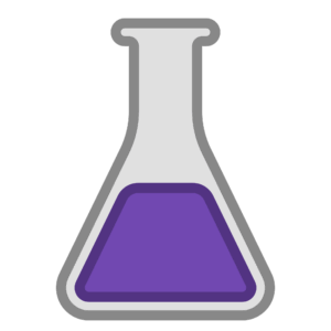 A cartoon of an Erlenmeyer flask with purple liquid used as an icon to draw people's attention to a paragraph