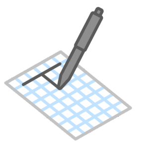 An icon of a pen writing the letter T on a piece of graph paper.
