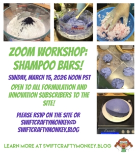 Collage poster for the Zoom workshop on shampoo bars for March 15, 2026,