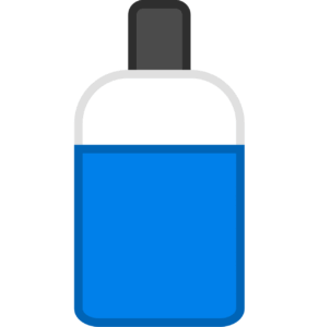 An icon of a clear bottle with blue shampoo or body wash in it.