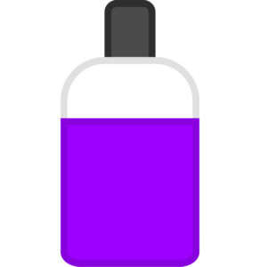 An icon of a clear bottle with purple shampoo or body wash in it.